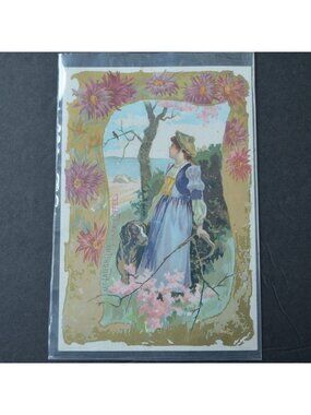 McLaughlin's XXXX Coffee Victorian Trading Card LARGE 1891 Girl and Dog